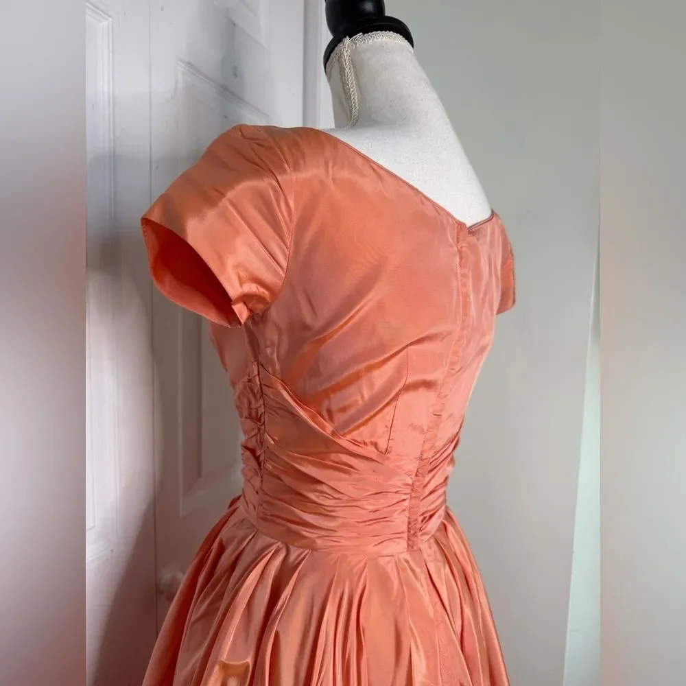 RARE 1950s Peach Colored Prom Fit and Flair High Glam Dress